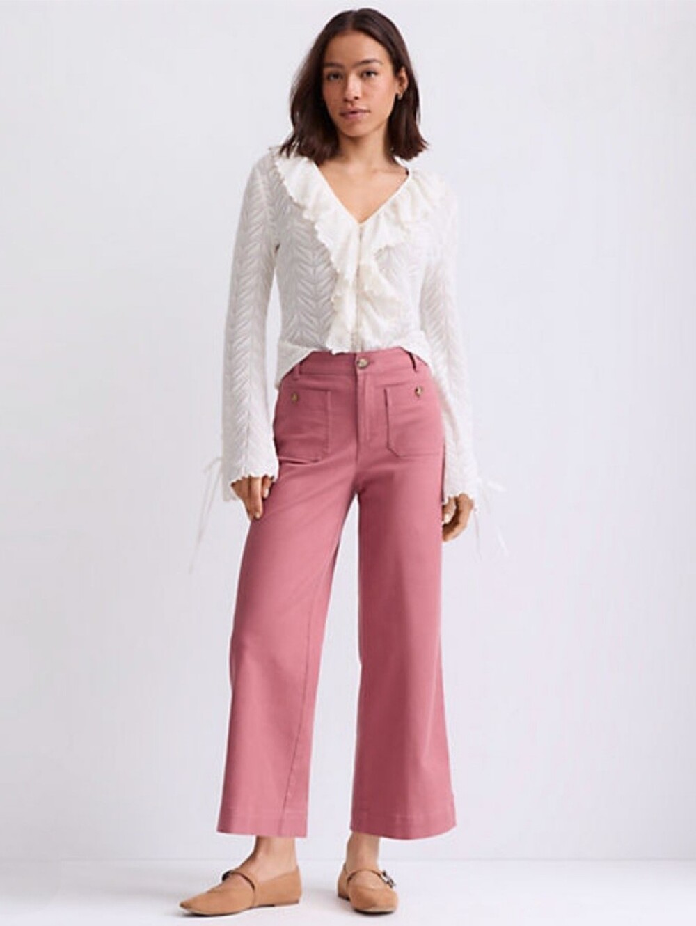 LOFT Pink Wide Leg Jeans - High Rise Flare